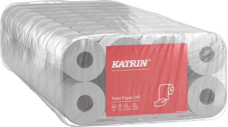 Katrin Toilettenpapier – Recycling, 3-lagig, Weiss, 250 Blatt/Rolle, 110 × 95 mm – 8 Rollen