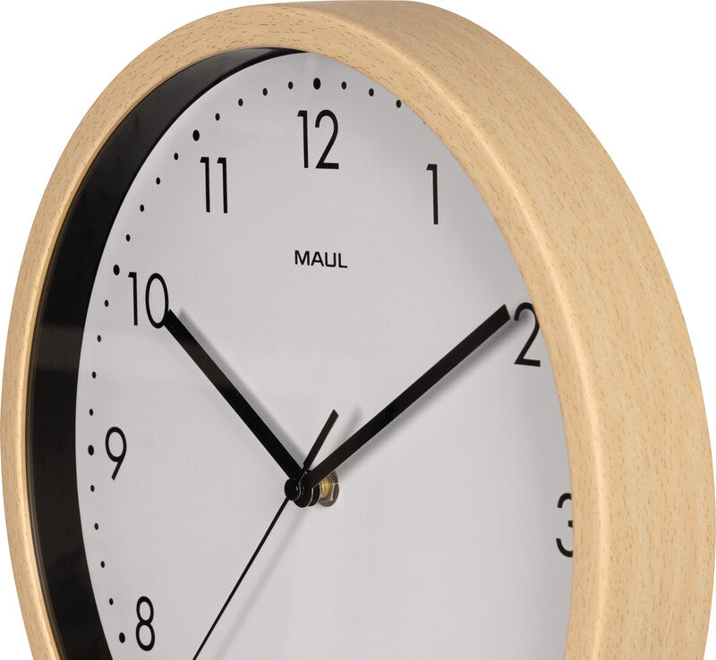 MAUL Wanduhr – Analog, lautlos, Ø 31 cm, hellbraun, Mineralglas