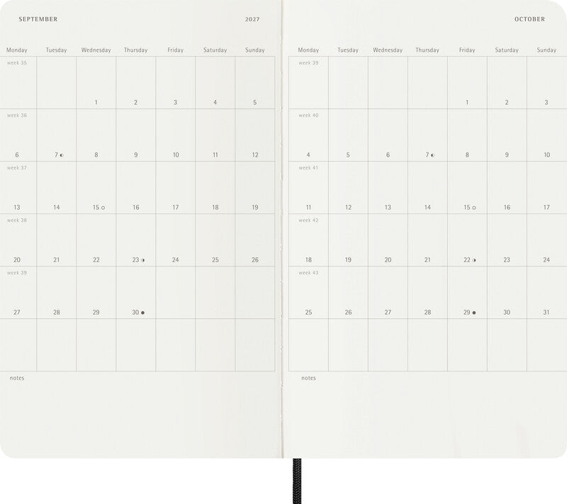 Moleskine Tagesagenda – 1 Tag pro Seite, gebunden, 13 × 21 cm, Jan–Dez 2027, 1-Stunden-Takt, schwarz, FSC