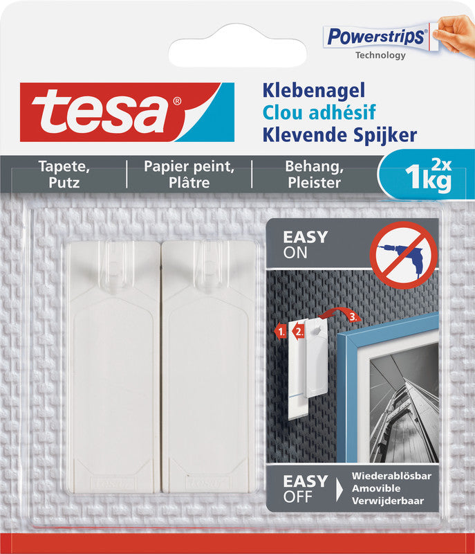 TESA Klebenagel – Kunststoff, Weiss, 12 × 14 × 1,3 cm – 2er-Pack
