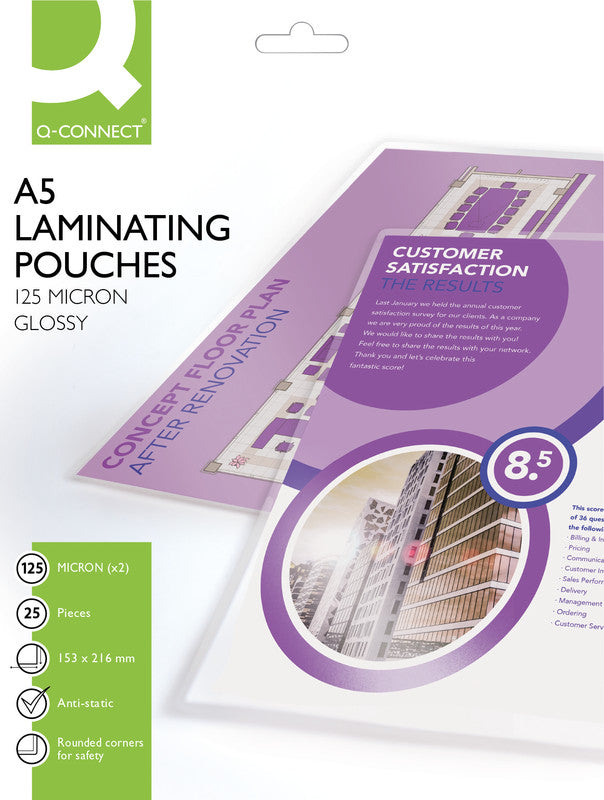 Q-CONNECT Laminierfolien A5 – 125 µm, glänzend, 25 Stück