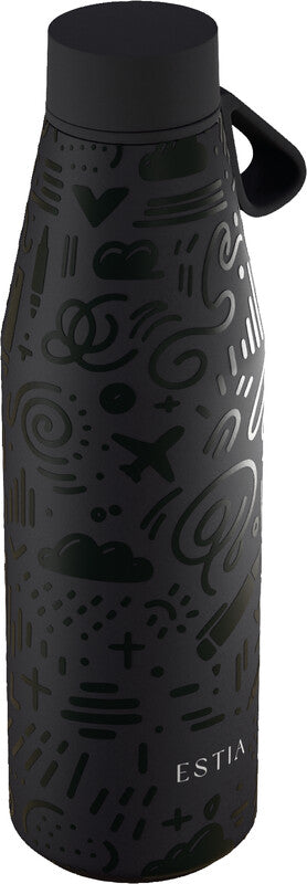 Estia Flow Isolierflasche 500 ml – Doppelwandig 12 h Heiss / 24 h Kalt, Edelstahl, Schraubdeckel, Schwarz
