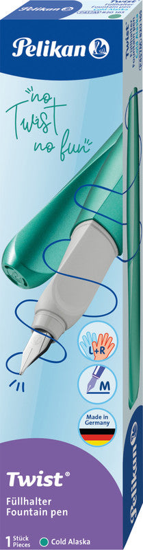 Pelikan Twist Cold Alaska – Federspitze M – für Rechts- & Linkshänder – Dunkelgrün, Blau – Patronen