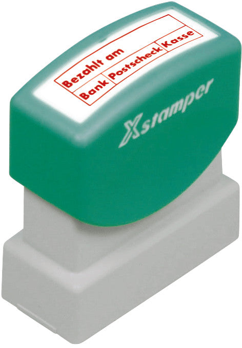 X-stamper Motivstempel – Motiv: Bezahlt am …, selbstfärbend, Kunststoff, 13 × 42 mm, Deutsch, rot