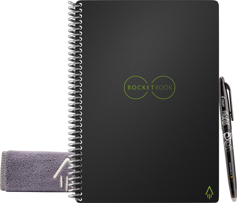 Rocketbook Spiralbuch, Spiralbindung, Hardcover, 36 Seiten, 90 g/m² – Schwarz, für Rocketbook App