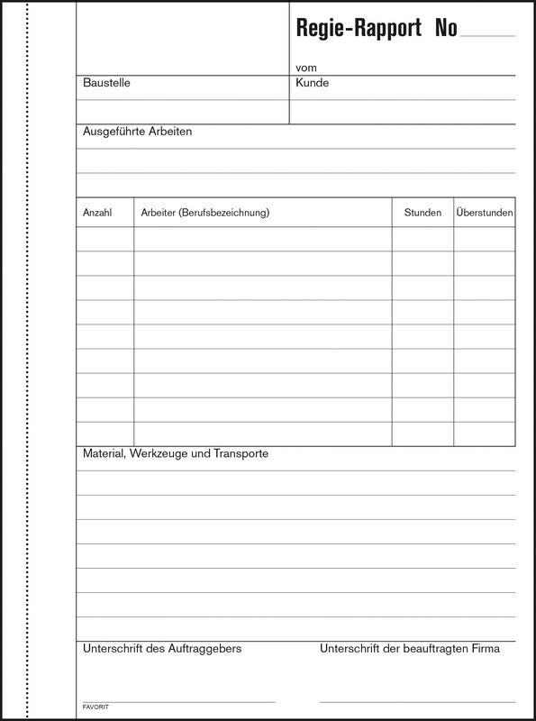 Favorit Formularblock – Regie-Rapporte, Deutsch, 50 Blatt, A5