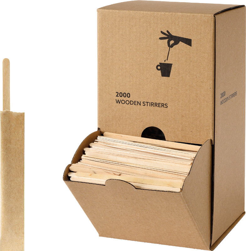 Duni Rührstäbchen Birkenholz – 11 cm, einzeln verpackt, braun, 100 Stück