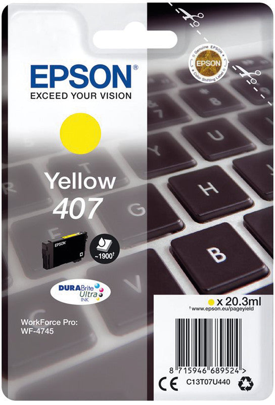 Epson Tintenpatrone 407, Gelb, 20 ml – für Inkjetdrucker