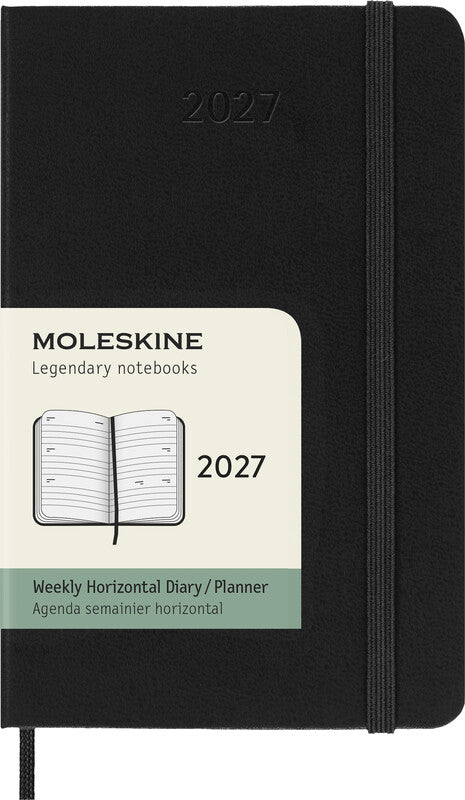 Moleskine Agenda – 1 Woche/2 Seiten, gebunden, 9,0 × 14,0 cm, 2027, Englisch, schwarz, FSC