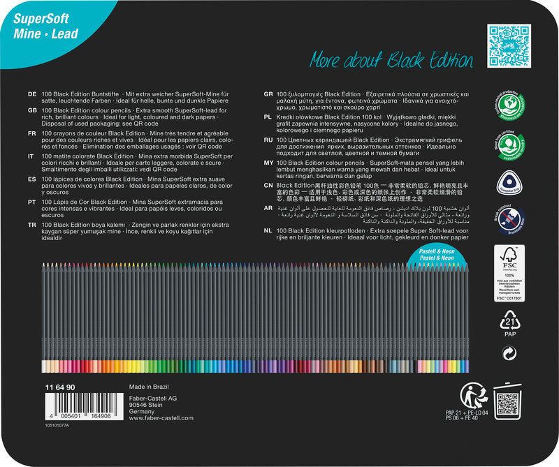 Faber-Castell Buntstifte – 100 Farben, im Metalletui, Ø 3 mm, dreikantig, FSC