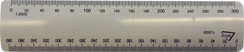 Sieco Reduktionsmassstab – 15 cm – Oval – Skalen 1:500–1:2500 – Kunststoff