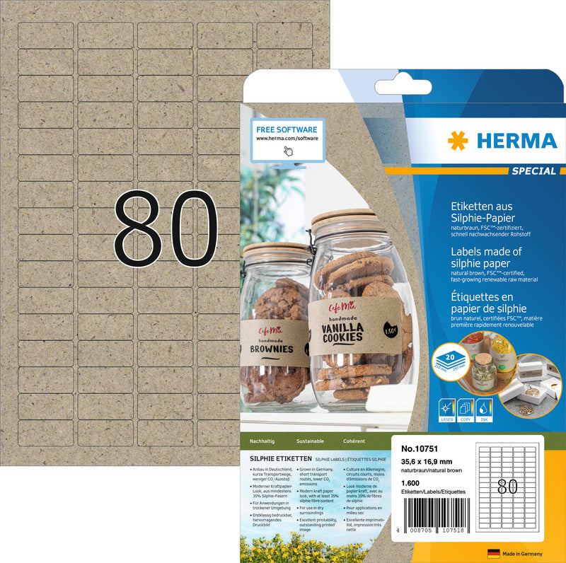 HERMA Druckeretiketten, Ø 40 mm, braun, Papier, permanent, 480 Etiketten (20 Blatt)