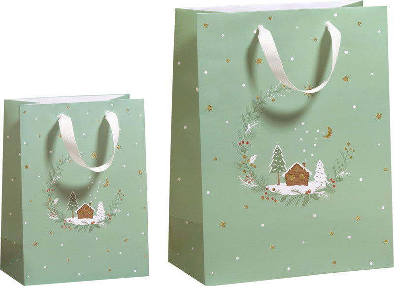Zoewie Tragetasche – Peaceful Christmas – Mattkaschierung mit Glitter, Ripsband und Ösen – 260 × 335 × 135 mm