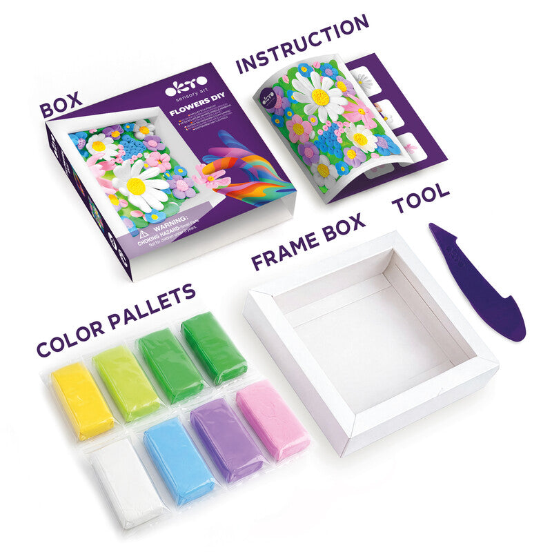 Okto sensory art 3D Kreativset Blumen – Lufthärtendes Modelliermasse-Set – 8-teilig – Ab 3 Jahren