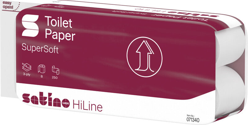 Satino hiline Toilettenpapier – 3-lagig, Zellstoff, Blattgrösse 94 × 110 mm, 250 Blatt/Rolle – 8 Rollen