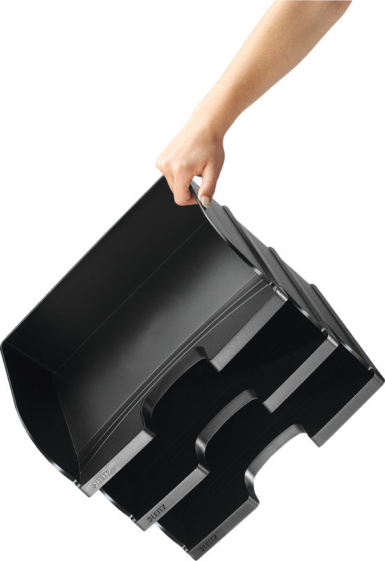 Leitz Briefkorb – mit Griffausschnitt, mit Beschriftungsfeld, matt, schwarz, B 363 × H 103 × T 273 mm