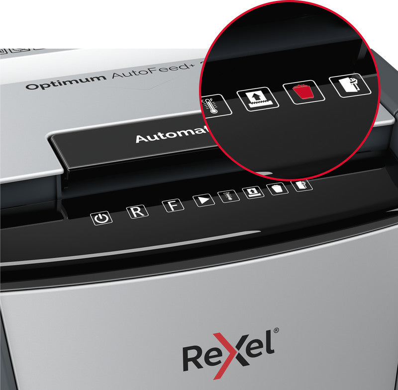 Rexel Optimum AutoFeed+ 600M – Aktenvernichter mit Autofeed 600 Blatt, DIN P-5, Mikroschnitt 2 × 15 mm, 110 l