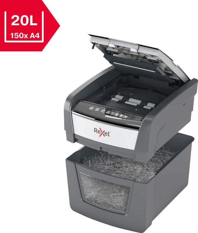 Rexel Optimum AutoFeed+ 45X – Aktenvernichter mit Autofeed 45 Blatt, DIN P-4, Partikelschnitt 4 × 28 mm, 20 l