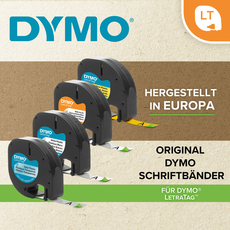 DYMO Schriftband – 12 mm × 4 m, gelb, schwarz