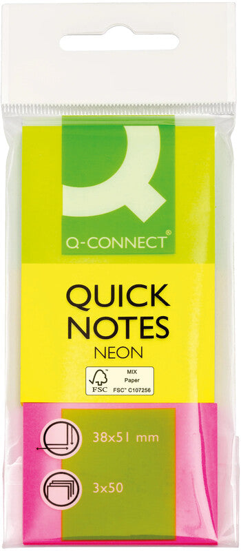 Q-Connect Haftnotizen – 51×38 mm – sortiert (grün, gelb, pink), 3×50 Blatt