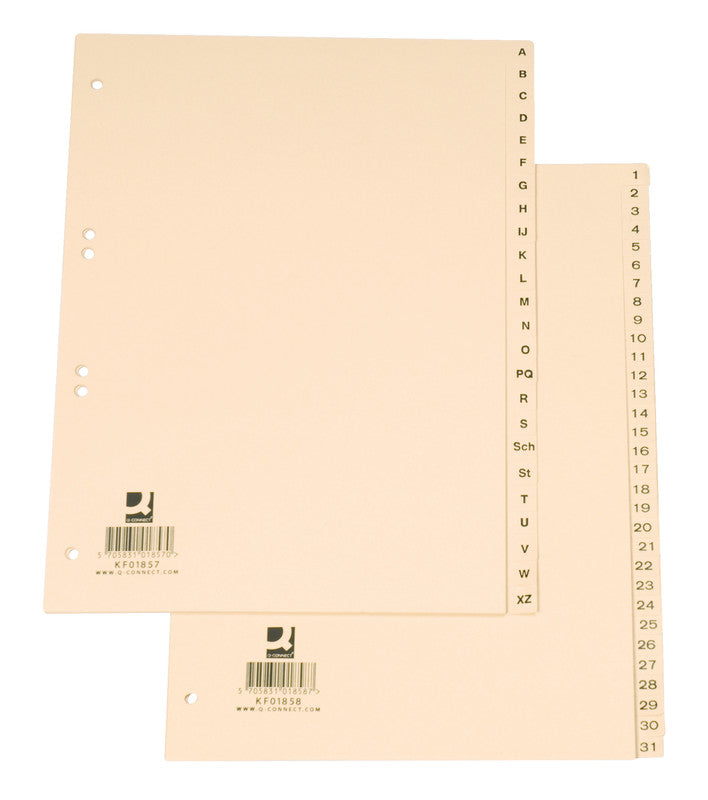 Q-connect Register – A4, 24-teilig, Papier, braun, vorgedruckt, 4-fach gelocht