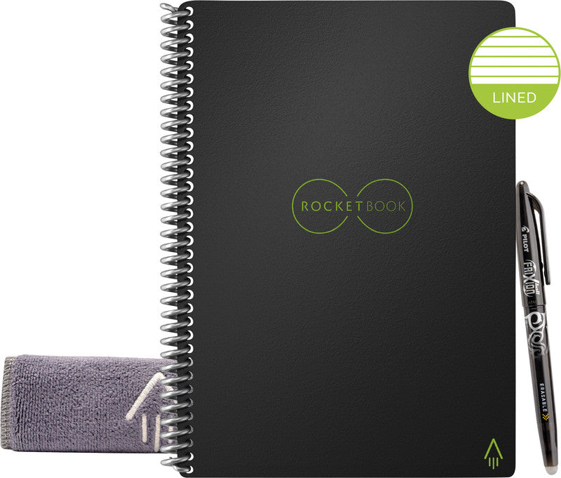 Rocketbook Spiralbuch, Spiralbindung, Hardcover, 36 Seiten, 90 g/m² – Schwarz, für Rocketbook App