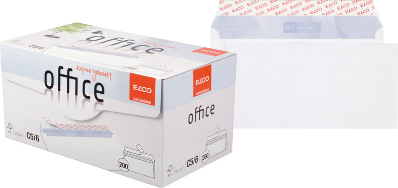 Elco Couvert C5/6, ohne Fenster, Haftklebung, hochweiss, 80 g/m² – 200 Stk.