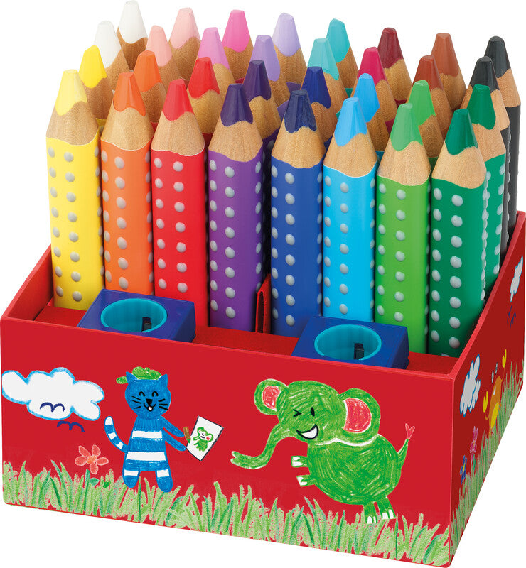 Faber-Castell Grippy 3 in 1 – 36 Farben, ergonomisch, wasservermalbar, Karton, mit 2 Spitzern