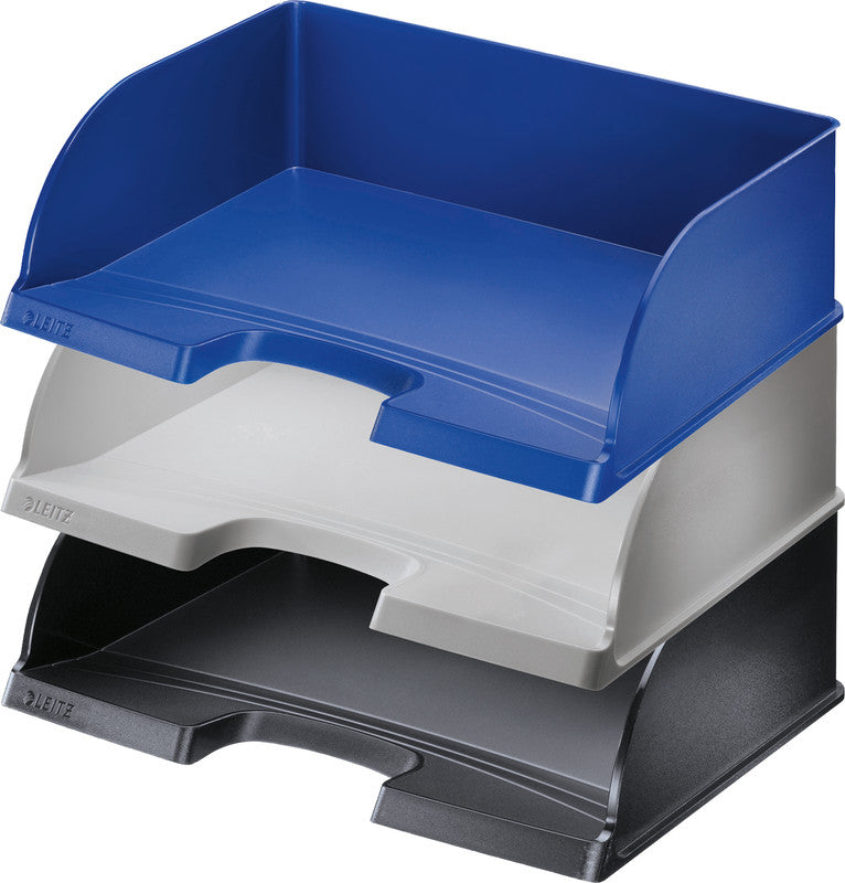 Leitz Stapelbarer Briefkorb mit Griffausschnitt, Beschriftungsfeld, matt, blau, B 363 × H 103 × T 273 mm