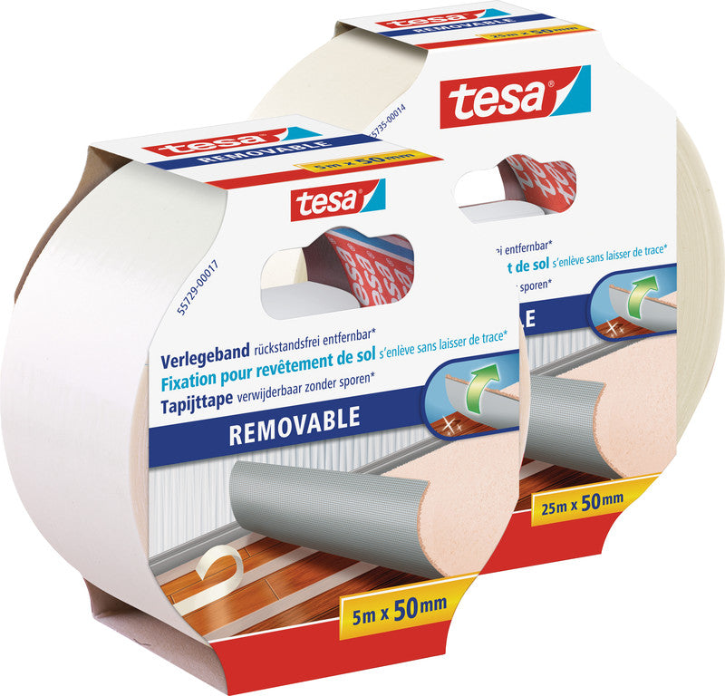 Tesa Montageband Rückstandsfrei entfernbar, für Innen, für glatte Oberflächen – 50 mm × 5 m, Weiss
