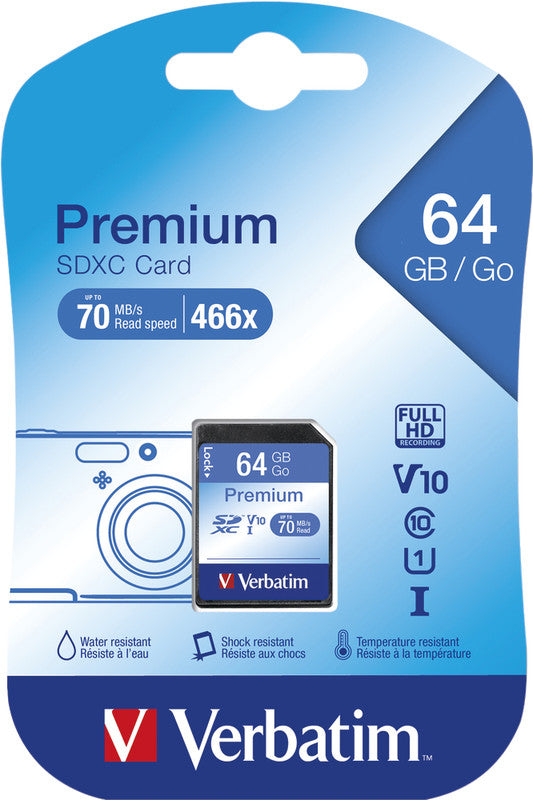 Verbatim SDXC Class 10 Speicherkarte – 64 GB, Lesen 45 MB/s, Schreiben 10 MB/s