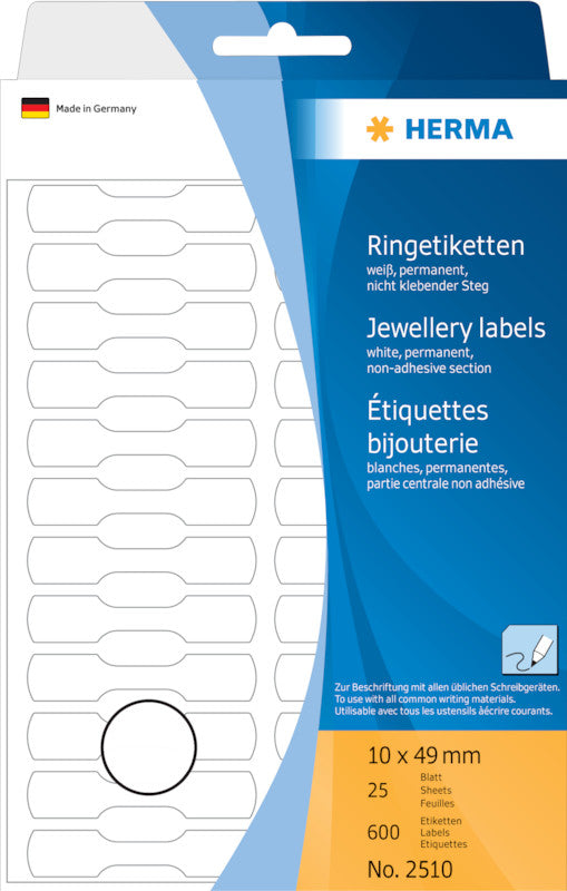 HERMA Schuletiketten – 10 × 49 mm, Abgerundete Ecken, 600 Stk, 25 Bogen, Karton, Permanent Haftend