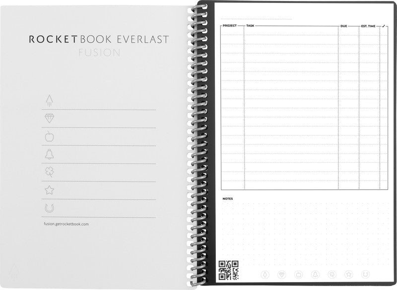 Rocketbook Spiralbuch, Spiralbindung, Hardcover, 42 Seiten, 90 g/m² – Schwarz, für Rocketbook App