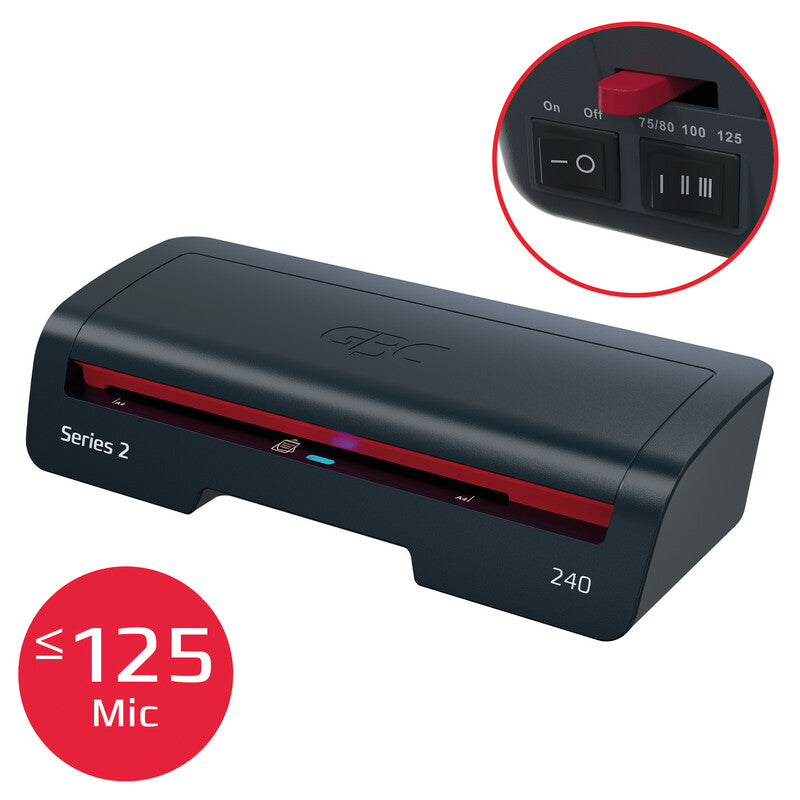 GBC 240 Laminiergerät A4 – 2 Rollen, 75–125 µm, Aufheizzeit 2 Min., 400 mm/min, Schwarz