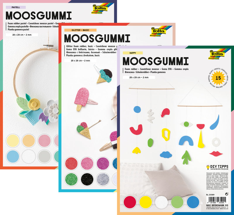 Folia Moosgummi – sortiert – 200 × 290 mm, 15 Bogen, 2 mm