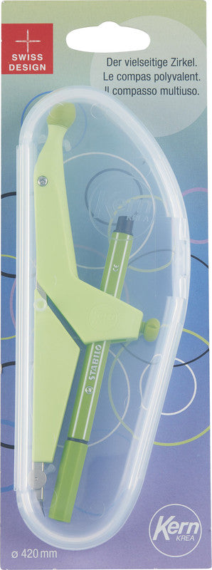 Kern krea Zirkel – Schenkellänge 15 cm, Radius 21 cm, Etui, Aufnahme bis 12 mm, Kunststoff, Limette