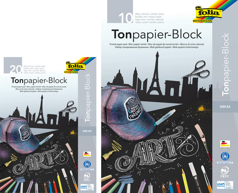 Folia Zeichenpapier, Papier, 21 × 29,7 cm, Schwarz, 20 Blatt