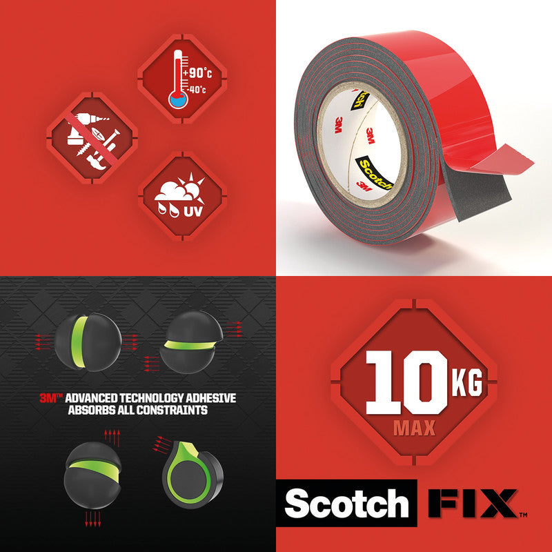 Scotch Montageband Extreme Exterior, extra stark, für Aussen, für glatte Oberflächen – 19 mm × 1,5 m, grau