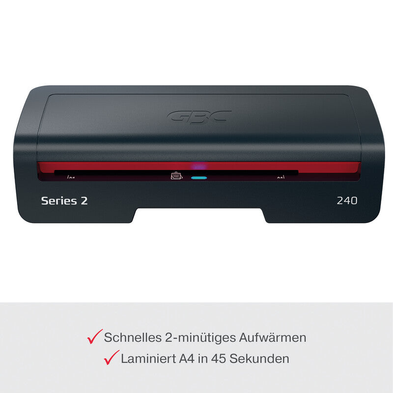 GBC 240 Laminiergerät A4 – 2 Rollen, 75–125 µm, Aufheizzeit 2 Min., 400 mm/min, Schwarz