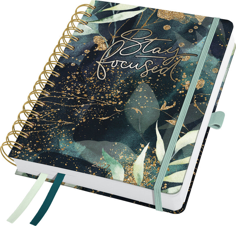 Sigel JOLIE Inspire Agenda – 1 Woche/2 Seiten, Spiralbindung, 16,8 × 21,5 cm, 2027, Glamorous Leaves, FSC