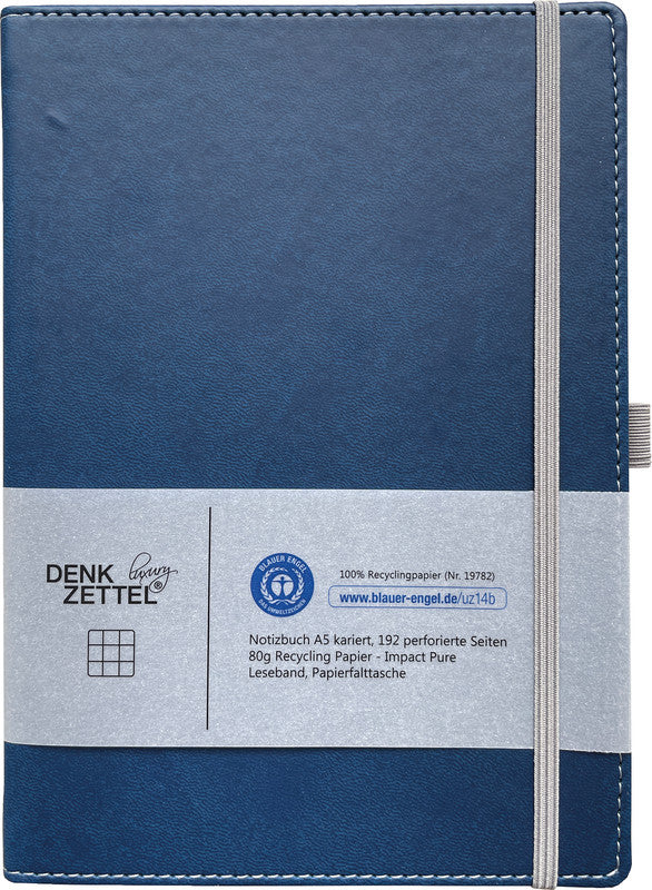 Denkzettel Notizbuch, A5, kariert, Hardcover, 192 Seiten, perforiert, 80 g/m² – dunkelblau