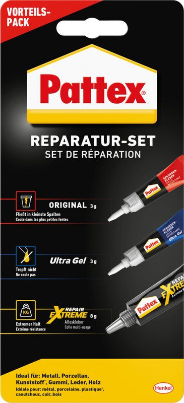 Pattex Reparatur-Set – permanent, transparent, lösemittelfrei, wasserfest, für fast alle Materialien