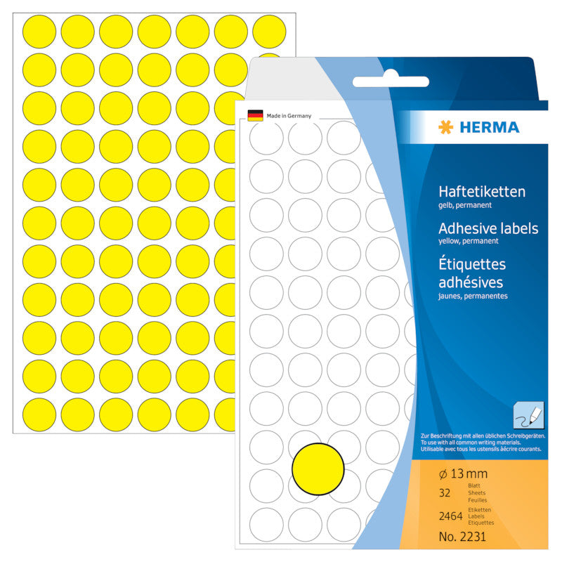 HERMA Haftetiketten – Ø 13 mm, permanent, gelb, 32 Blatt (2'464 Stk.)