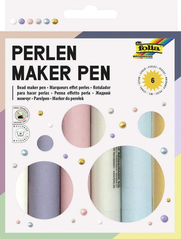 Folia Perlenstifte – Set – 6 Farben, 3D Perlenoptik, 6 × 30 ml