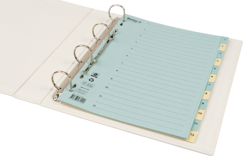Biella Register – A4, 12-teilig, Karton, farbig, vorgedruckt, Indexblatt, 11-fach gelocht