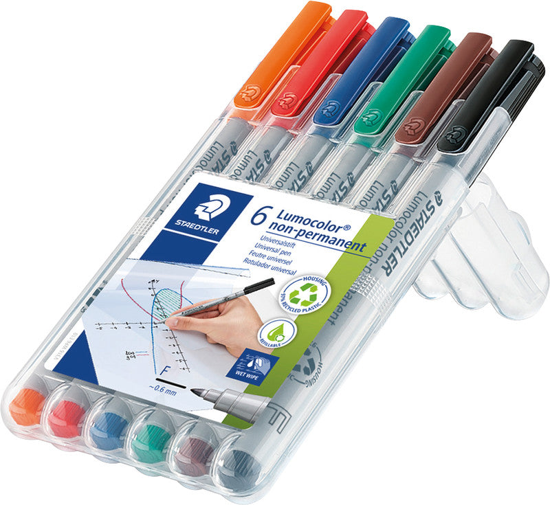 Staedtler Non-Permanent-Marker Lumocolor – fein 0,6 mm – sortiert – 6er-Set – nachfüllbar