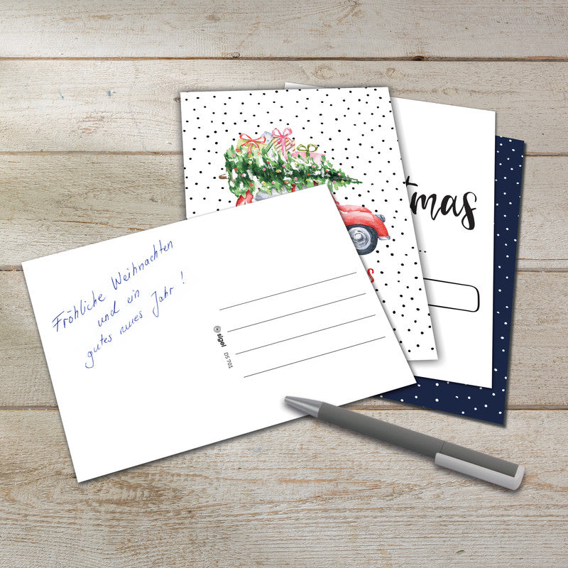 Sigel Grusskarte Weihnachten (Buntes Weihnachten) – A6 (105 × 148 mm), Text DE/EN, für Inkjet/Laser/Kopierer