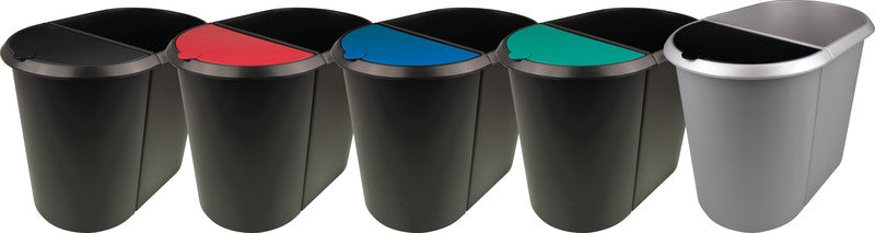 Helit Systempapierkorb the double – 20 + 9 l, mit Deckel – Kunststoff, schwarz – B × H × T 270 × 343 × 440 mm