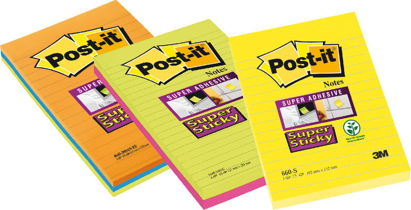 Post-it Haftnotizen – 102×152 mm – Neongelb, 75 Blatt, Super Sticky, PEFC