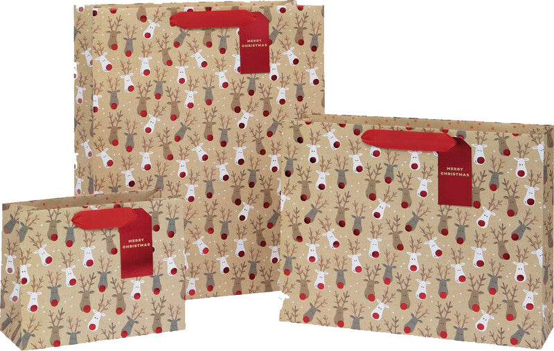 Glick Tragetasche – Reindeer Selfie, Weihnachten – Kraftpapier – 350 × 420 × 130 mm – 1 Stk.